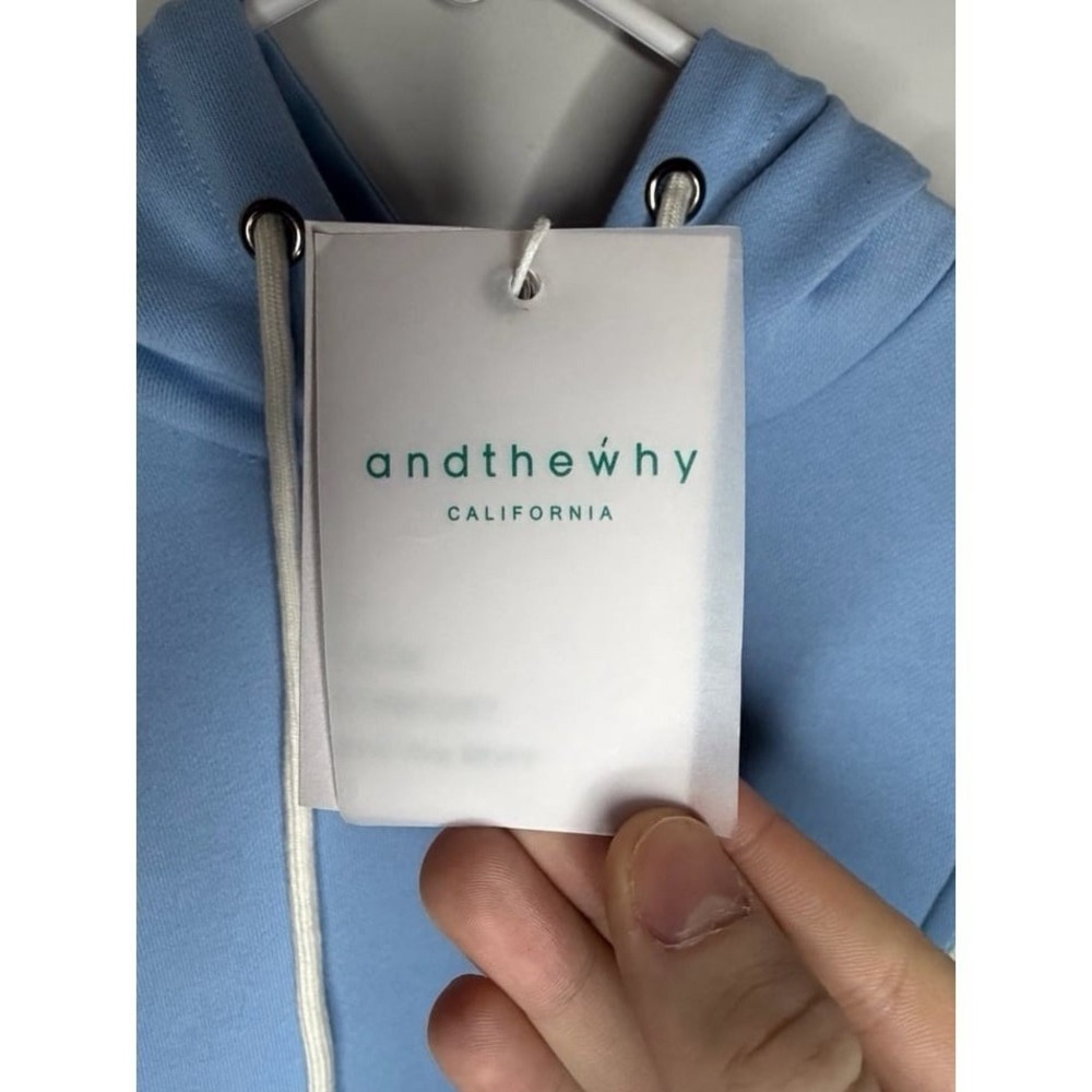 AndTheWhy Blue White Knitted Cream White Baby Blue Sweatshirt Hoodie Brand New - Picture 2 of 4